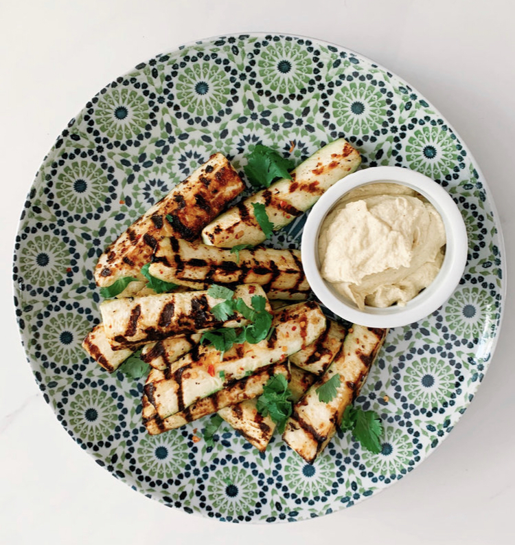 Zesty Char-Grilled Zucchini With Curried Cashew Dip